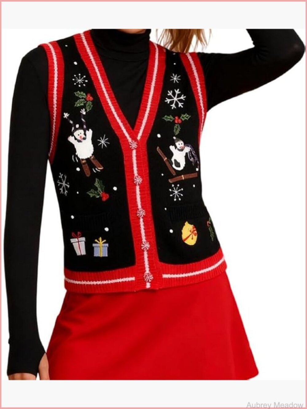 Gingerbread Man Sequin Knit Vest Sleeveless Button Down Y2K Christmas Top